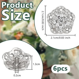 FINGERINSPIRE Pack of 6 Flower Rhinestone Buttons with Hole 21 mm Decorative Clear Rhinestone Flower Buttons Hollowed Silver Alloy Pentagonal Shape Decoration for Sewing Crafts Clothing Decoration