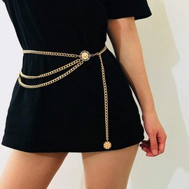 YooAi Chain Belt for Women Multilayer Waist Chain Dress Belt Metal Body Belly Chain, Metal, Alloy