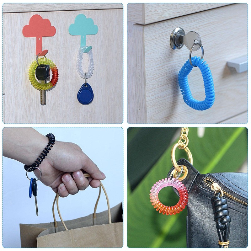 sourcing map 8 Pack Spiral Keychain Bracelet Stretchy Key Holder