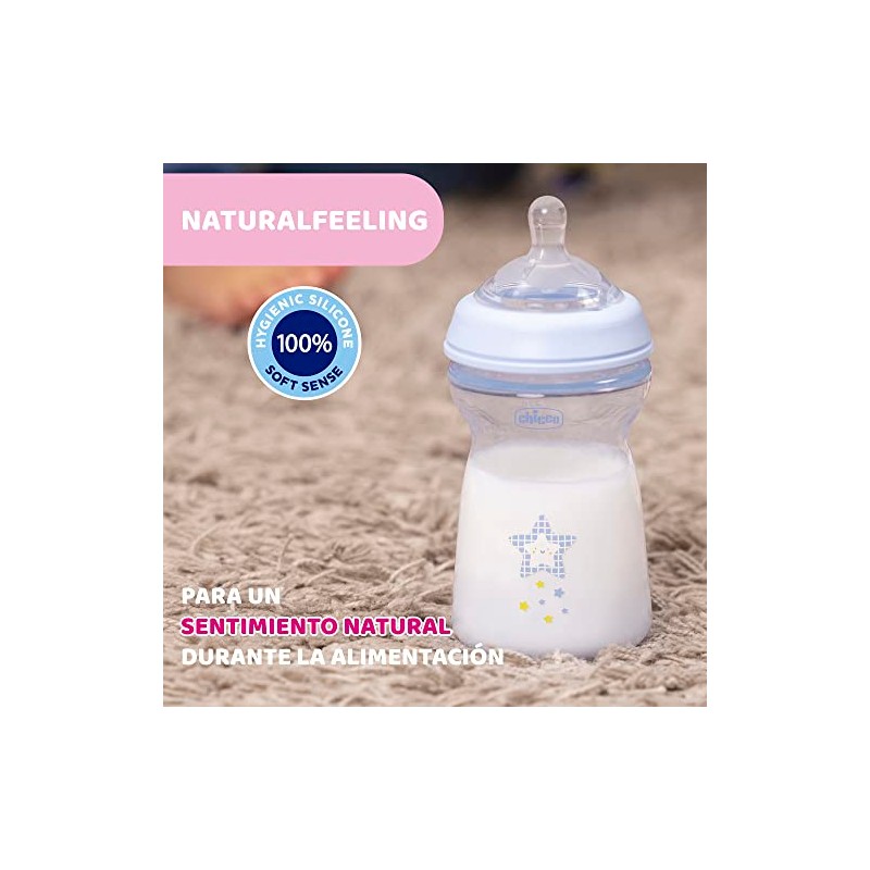 CHICCO, Biberón Natural Feeling, Color Azul, 330 ml