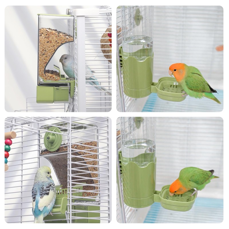 Bird Feeder Water Dispenser Set, Automatic Cage Feeder with Perch