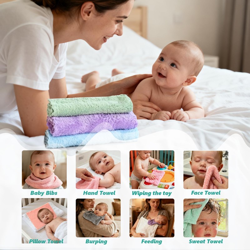 25 Pack Baby Washcloths, Microfiber Coral Fleece 7 x 9