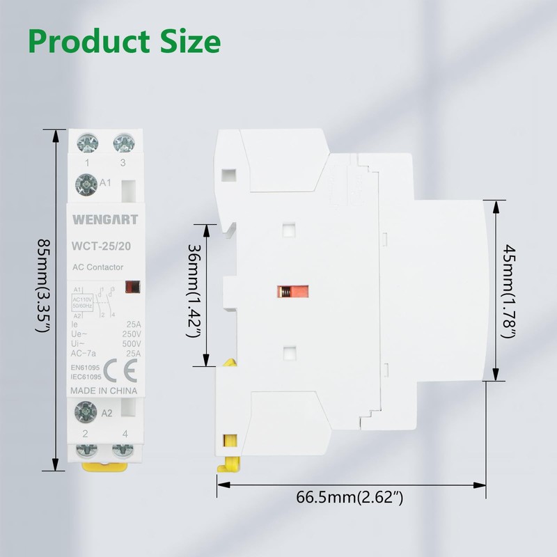 Wengart 25A AC Contactor 2-Pole 2NO, AC 120V Coil Modular