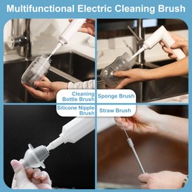 Yoobao Electric Baby Bottle Brush Cleaner Kit, Rechargeable Automatic Bottle Cleaner Brush Set with Drying Rack, 3 Speed Cleaning Modes, Nipple,Straw,Sponge Brush, Ideal Present for After Birth Moms
