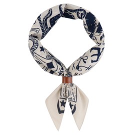 Hymeiluely 100% cotton Bandana Scarf With Leather Scarf Buckle, Retro sail pattern Neck Scarf for Men & Women Cowboy Scarves 21.5 Inches (White)