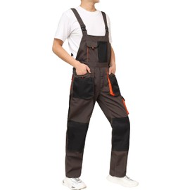 WORK IDEA Mens Work Dungarees Oxford Knee Pockets Durable Canvas, brown