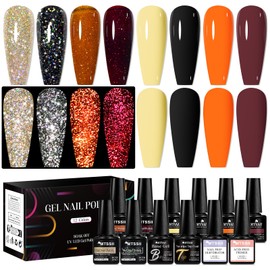 MTSSII 12PCS Gel Polish Reflective Glitter Winter Gel Nail Polish Set, 8 Colors Holographic Sparkle Glitter Gel, Flash Diamond Gold Black Red Yellow Orange UV LED Soak Off Manicure Kit Gift for Women