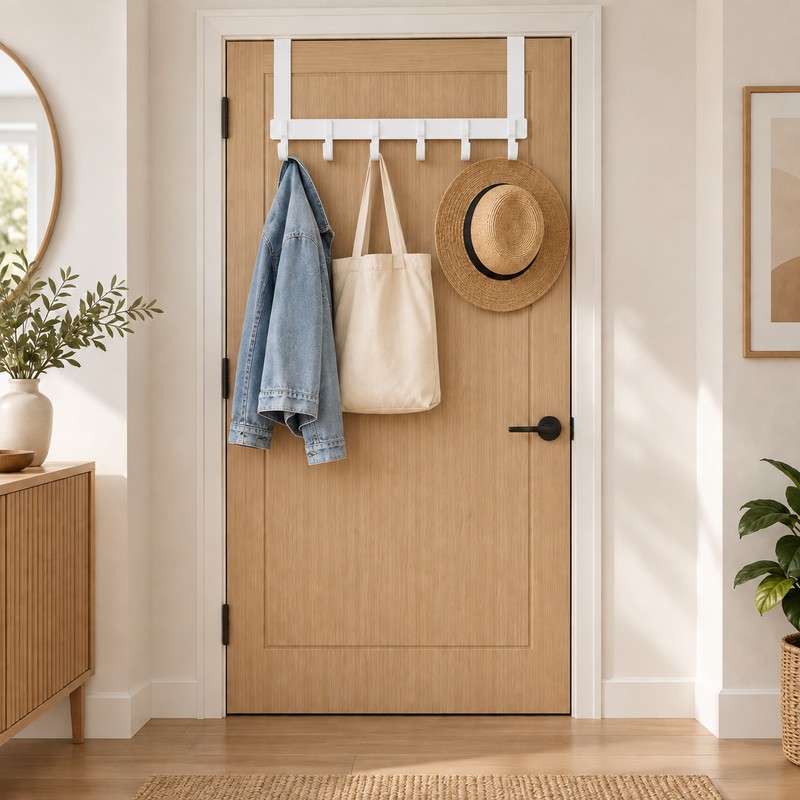 White Hooks Over The Door 6 Hooks Clothes Coat Hat