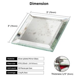Diflart Peel and Stick Mirror Backsplash, Light Antique, 3x3 Inch, Beveled Mirror Square Kitchen Bar Wall Tile (2 Sq.ft, 32 Pcs)