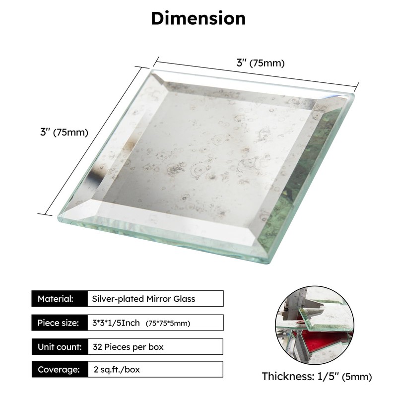 Diflart Peel and Stick Mirror Backsplash, Light Antique, 3x3 Inch,