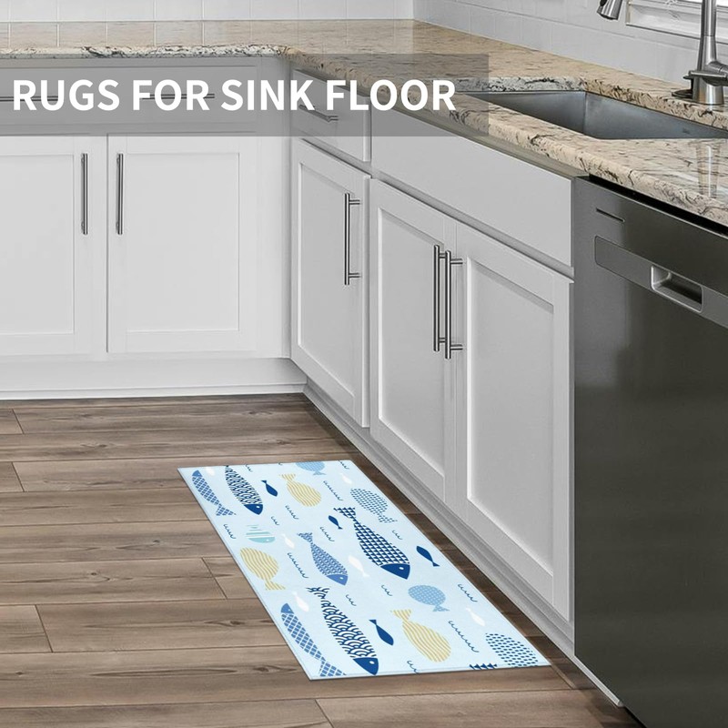 PKAGQEM Coastal Kitchen Rugs Set of 3 Farmhouse Fish Non