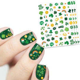 St. Patrick's Day Decorations Nail Stickers 3 Sheet Green Shamrock Leaf Clover Self-Adhesive Nail Decals Party Supplies Favors Lucky Irish Nail Art for St Patricks Day Decor