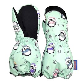 Safesense Ski Gloves Mittens Children 7-11 Years Old Waterproof Snow Gloves Ski Girls Boys Penguin Parade M