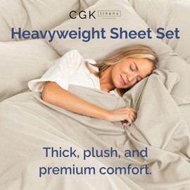 Extra Thick Heavyweight King Size 4 Piece Sheet Set – High End Super Luxury Bed Set – Premium Heavyweight Hotel Quality Sheets with Deep Pockets - Easy-Fit - Ultra-Soft, Warm and Wrinkle Free - Wheat