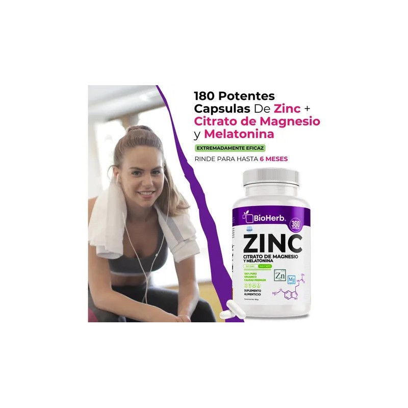 Bioherb Zinc Magnesio Melatonina 360 Capsulas 500mg Bienestar Relajación Natural