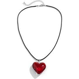 Chunky Puffy Heart Choker Necklace Big Heart Pendant Crystal Necklace Anniversary Birthday Valentines Gift for Her (A-Red Heart Necklace)