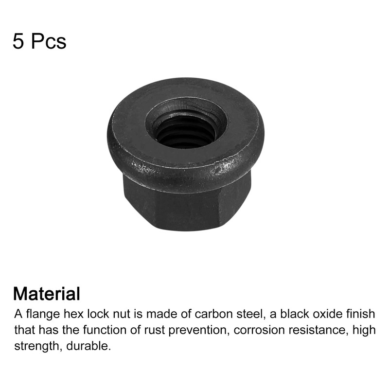 QUARKZMAN 5pcs M8 Flange Hex Lock Nuts Grade 10.9 Carbon