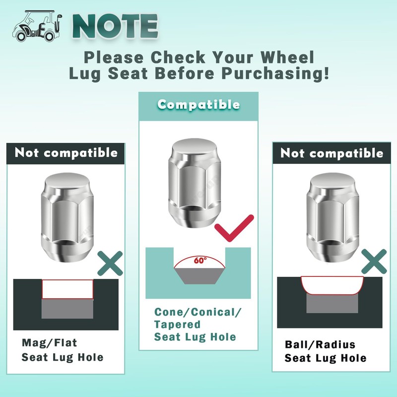 Drive-up Golf Cart Chrome Lug Nuts fits Yamaha/GEM Models 12MMx1.25-Pack