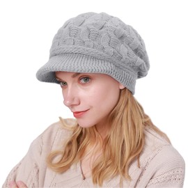 CheChury Women's Wool Hat Winter Hat Warm Knitted Hat Women Winter Hat Cashmere Hat with Shirt Women's Peaked Cap Chunky Knit Beret Hat Winter Knitted Hat with Peak Women's Beret Fleece, gray