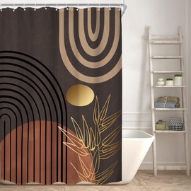 KOMLLEX Chic Abstract Shower Curtain for Bathroom Decor Boho Leaves Tropical Mid Century Simple Minimalist Fancy Modern Fabric Waterproof Polyester 8 Pack Hooks Brown Grey Shower Curtain 48Wx72H Inch