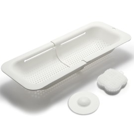 Domonic Home Colander Over The Sink Colander for Kitchen Sink, Over The Sink Strainer Basket Vegetables, Fruits, Pasta, Collapsible Colander 14.5"-19.5",White Colander Dishwasher Safe