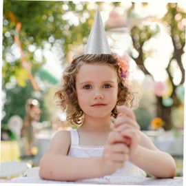 [FRCOLOR] 12pcs Silver Glitter Cone Party Hats Kids Adult Triangle Birthday Crown Hat with Adjustable Ribbon Crown Decor, Random Color
