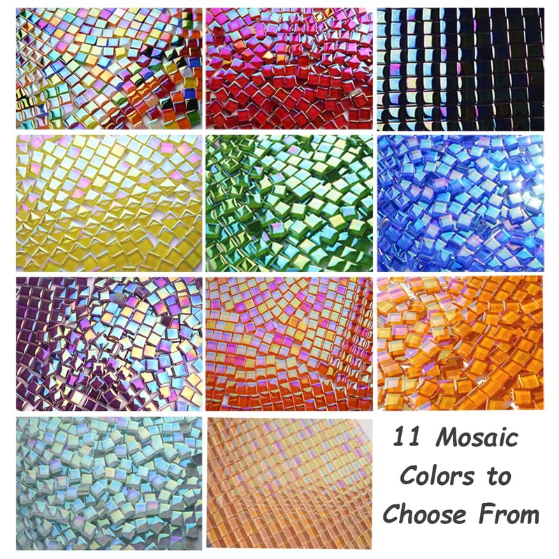 CHICSHIS 0.66LB Mixed Colours Crystal Glass Tiles, 10x10mm Square Mosaic