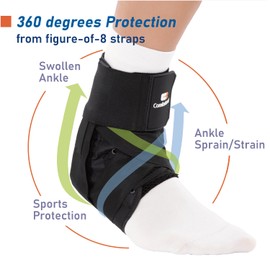 Comforband Lace-up Stabilizing Ankle Brace for Sprained Ankle Injury Recovery, Figure 8 Ankle Brace for Women & Men with Removable Side Splints, Ankle Stabilizer for Basketball Volleyball Tennis (Large)