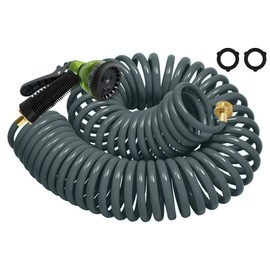 Coil Hose 75FT EVA Coil Garden Hose With 3/4'' Brass Connector Coiled Water Hose Lightweight And No Kink Includes 7 Patterns Spray Nozzle For Outdoors Lawn Watering Car Washing