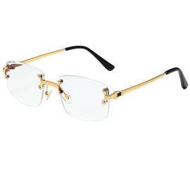 Ggpyyon Rectangular Rimless Sunglasses Rectangular Glasses Square Frameless Sunglasses for Men and Women, Gold/Clear