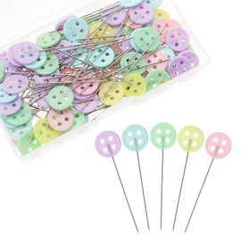 ONLYKXY 100pcs Multicolor Long Straight Pin Sewing Tack Quilting Locating Fixation Needle Positioning Thumbtack for Dressmake Fabric Jewelry DIY Stitch Craft Decoration Corsage Stick (Button Head)