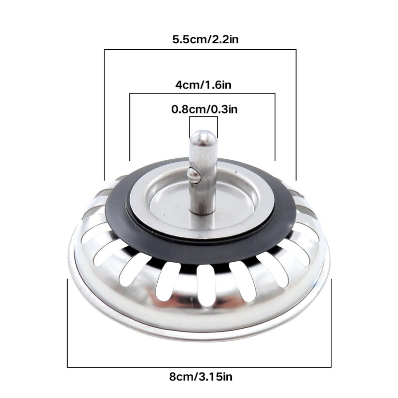 GGTTNRT 2 Pack Kitchen Sink Strainer, Sink Plug Replacement, Stainless