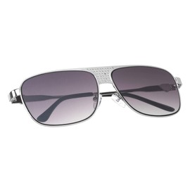 Khan Octane - Flat Square Lens Front Circle Cut Out Metal Pattern Aviator Sunglasses (Grey Silver)