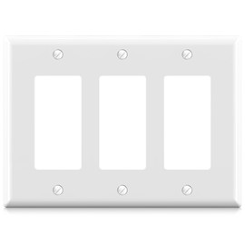 ELEGRP 3-Gang Decorative Wall Plates, Mid-Size 4.88" H x 6.75" L Unbreakable Thermoplastic Faceplate Cover for Decorator Receptacle Outlet Switch, UL Listed (1 Pack, Glossy White)