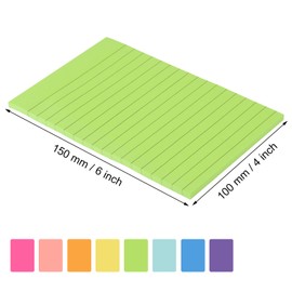 ZCZN Lined Sticky Notes - 8 Pads, Bright Colours Self-Stick Notes, 98mm x 150mm, 40 Sheets/Pad, 320 Sheets Total