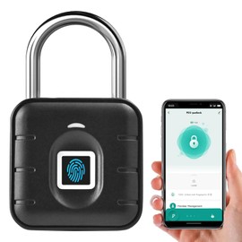 Fingerprint Padlock - Fingerprint Lock with App, Combination Locks Gym Locker Lock with Keyless Biometric, Outdoor Smart Padlock Waterproof Suitable for Locker Gates Fence Storage Pool Shed (Black)