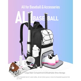 COMECOI Softball Bag, Lightweight Baseball Backpack with Shoes Compartment, Baseball Bat Bags with Fence Hook for TBall Bat & Equipment, for Batting Mitten, Helmet, for Girls, Boys, Youth, Adults