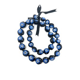 Utama Hawaiian Kukui Nut Leis Beads Necklaces with Hand Painted Flower- Blue Flower