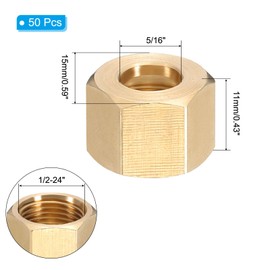 PATIKIL 5/16" Brass Compression Nut,50Pcs Brass Compression Fitting for Air Oil Water Fuel Inert Gases Plumbing System Heating Air Conditioning Pipes