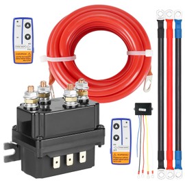12V 500A Winch Solenoid Contactor Relay for 8000lb-15000lb ATV UTV Truck Jeep Winches with Twin Remote Control Kit and 4pcs Pre-Wires with lugs