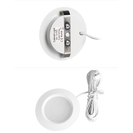 Getwefire Dimmable 2pcs/Lots recessed installtion 3w DC 12v led Puck/Under Cabinet Light. led Spotlight, Pure White or Warm White with 1pcs Connection Box (Warm White, White Shell)