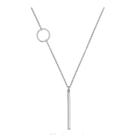 Yheakne Vertical Bar Circle Necklace Chain Silver Ring Pendant Chain Necklace Long Necklace Minimalist Geometric Necklace Jewelry for Women and Girls