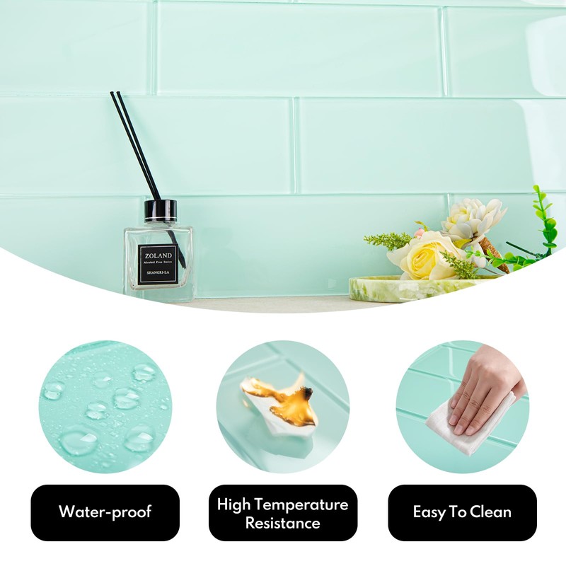 Lovdeco Light Green Glass Subway Tile, Glass for Bathroom Kitchen