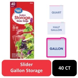 Fresh Seal Slider Zipper Bags, Gallon Storage, 40 Count-Free Shipping
