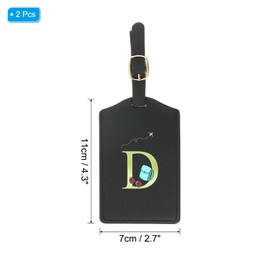PATIKIL Initial Luggage Tags, 2 Pack Monogrammed PU Leather Baggage Tags Embroidered Letter Suitcase Label Tags Luggage Identifier for Luggage Baggage, Black (D)