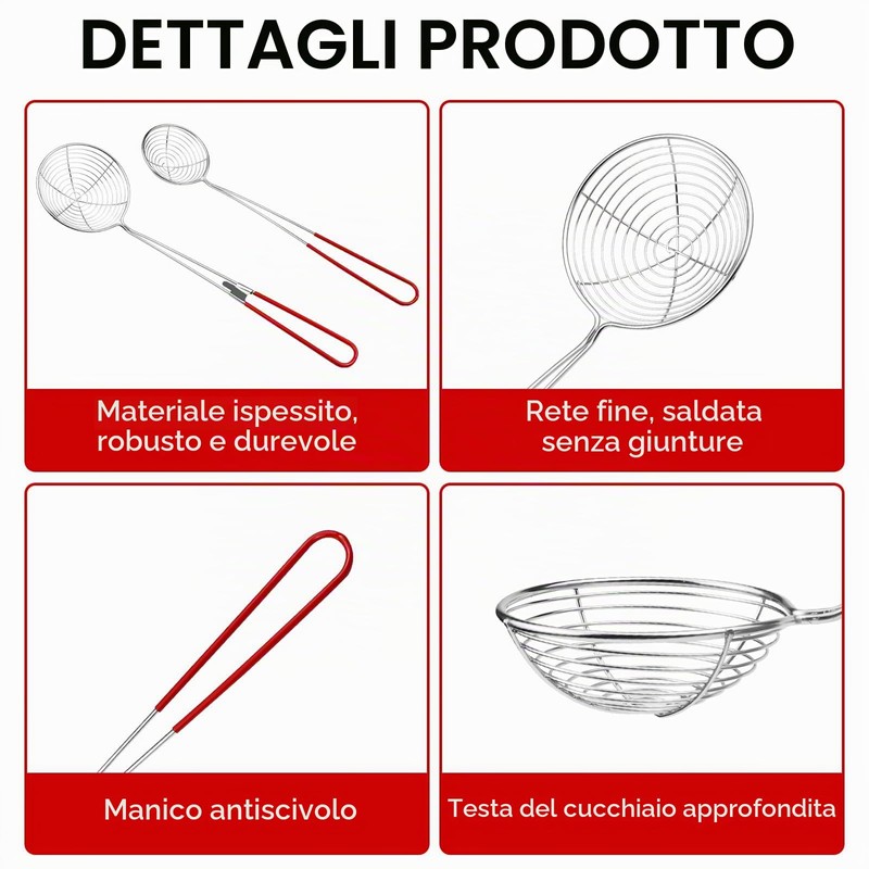 4 Pezzi Colino per Fonduta in Acciaio Inox, Schiumarola con
