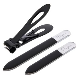 Regine Switzerland Nano Glass File Set: Professional Heavy Duty Glass Nail Files with Case Kit - Reusable Crystal Fingernail Manicure and Pedicure Tools for Men, Women, and Adults (Black)