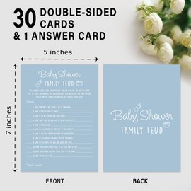 Baby Shower Family Feud Game - Pack of 30 Game Cards 1 Answer Key, Baby Shower Game for Boy & Girl, Gender Neutral Baby Shower Decorations, Baby Feud Game Supplies-01C-Bluish
