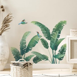 Tanlaby Tropical Palm Leaf Wall Stickers Large Green Leaves Wall Decals Nature Plants Wall Sticker DIY Vinyl Mural Art Sticker for Bedroom Living Room TV Background Office Wall Décor