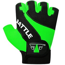 BATTLE GREEN Fitness Strength Sports Professional High Quality Leather Training Gloves Training Gloves Strength Training Gloves Weight Lifting Bodybuilding Women Men FOX-FIGHT S